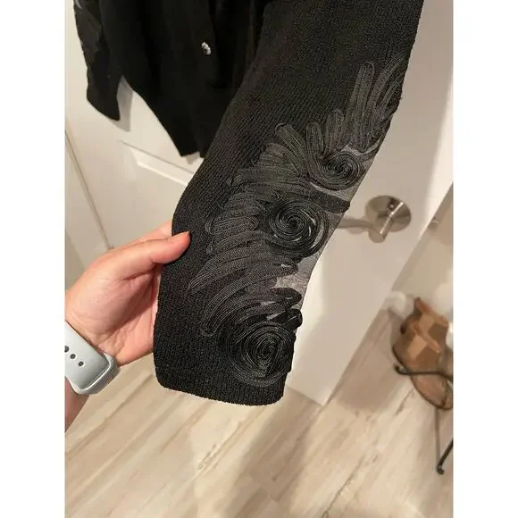 Vintage Jennifer Roberts wool jeweled cardigan 1980s black size 8 - Picture 5 of 7